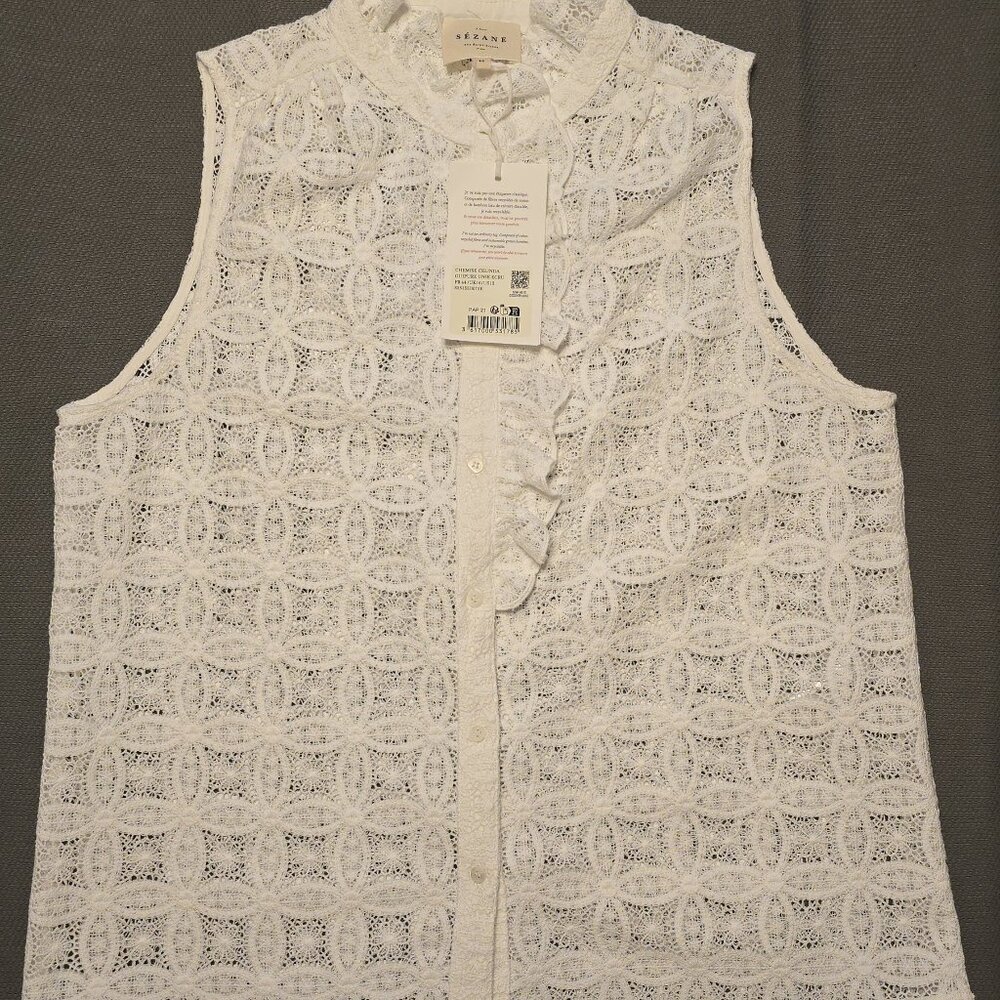 Sezane Celinda Shirt Plain Ecru Guipure - Picture 5 of 11